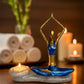 indigo blue yogini candle holder sculpture for meditation and yoga space decor