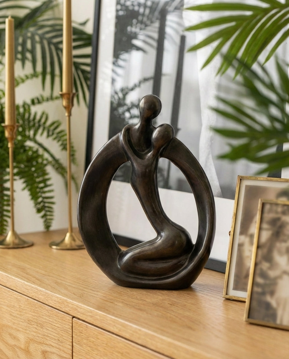 Infinity Love Circle Sculptural Decor Object (33 cm) – Handmade Metallic Black Polyester Designer Decor