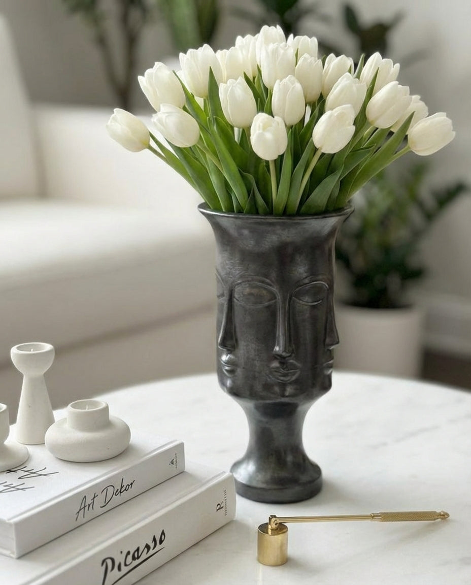 handmade matte black sculptural vase for modern minimalist home decor