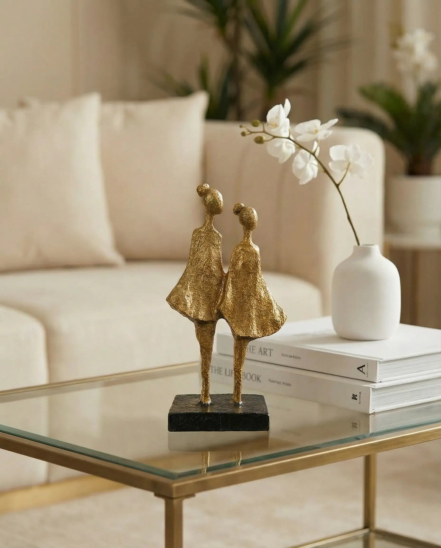 black and gold abstract sculpture decor for modern interior styling