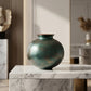 petrol green ceramic vase with copper glitter decorative surface