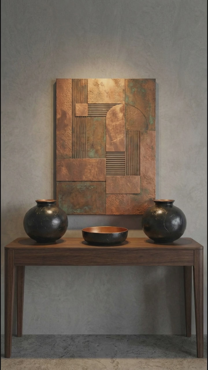 Bakirdan Collection Ceramic Cube Vase & Bowl Set (3-Piece) – Handmade Black & Bronze Designer Decor (20.5 cm)