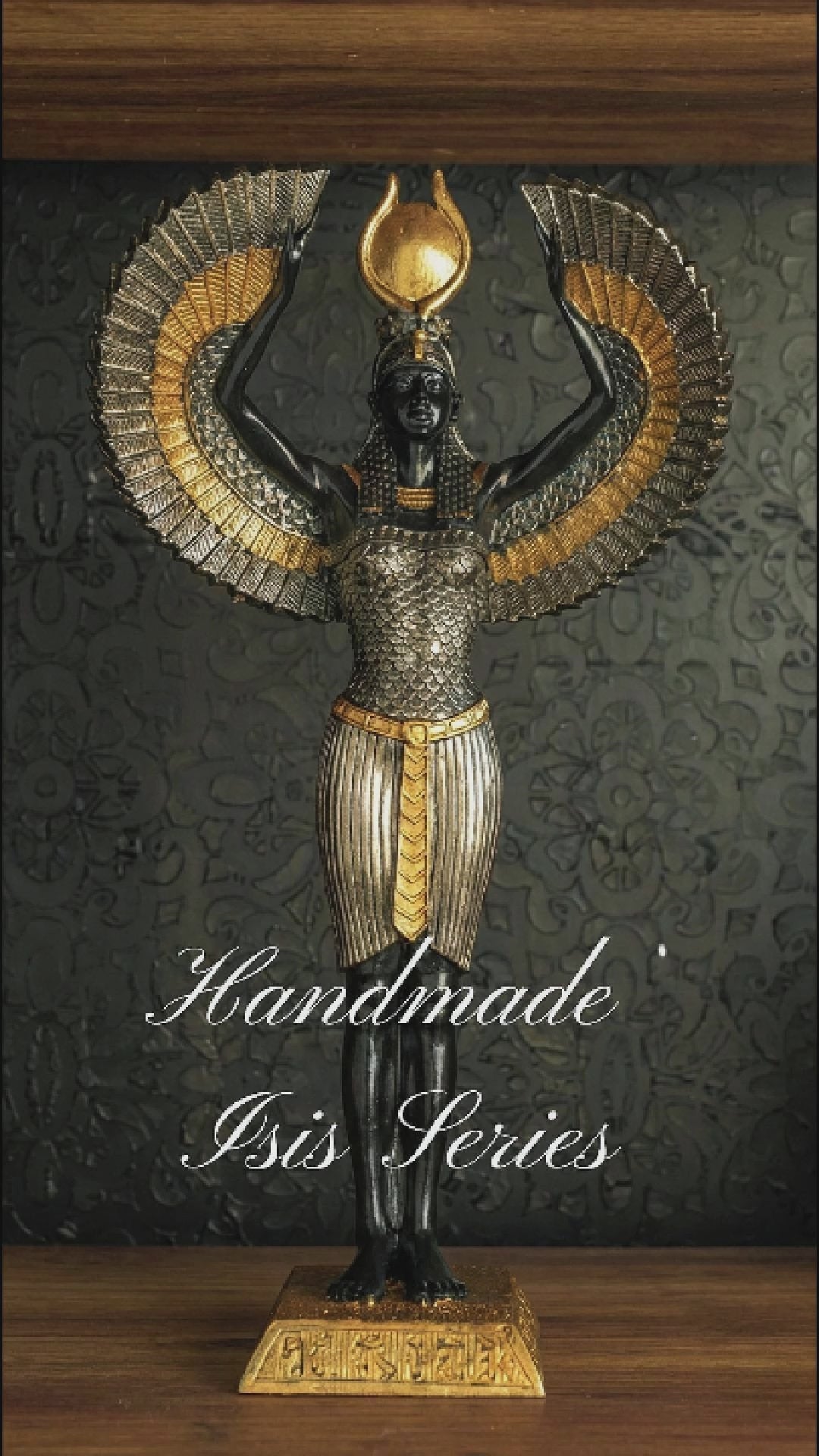 Isis Egyptian Goddess Sculpture (33 cm) – Handmade Black, Anthracite & Gold Designer Decorative Object