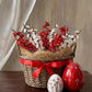 red ceramic easter egg decorations styled on a spring table