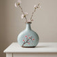 handmade sakura ceramic vase in green and brown for modern interior decor