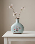 handmade sakura ceramic vase in green and brown for modern interior decor