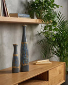 handmade tall ceramic vase set in blue grey and gold for modern interior decor