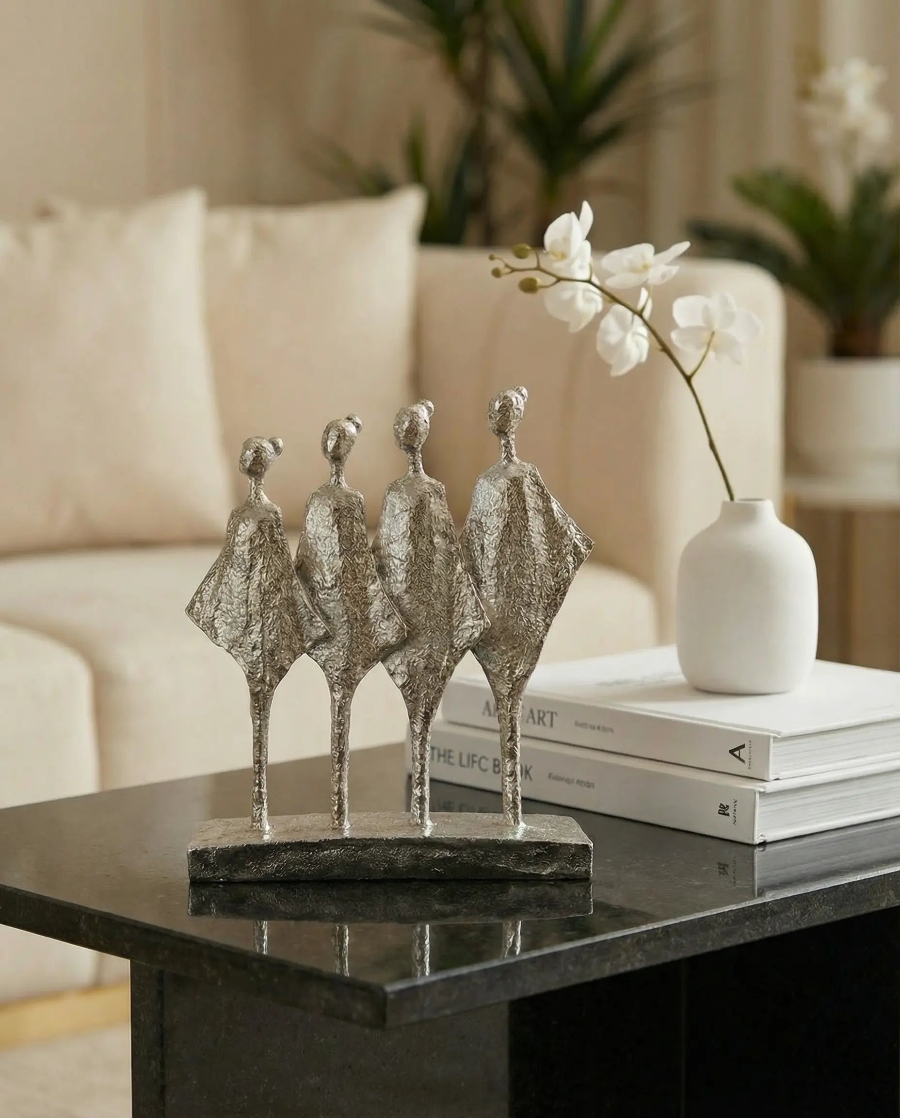 silver abstract sculptural decor object for modern interior styling
