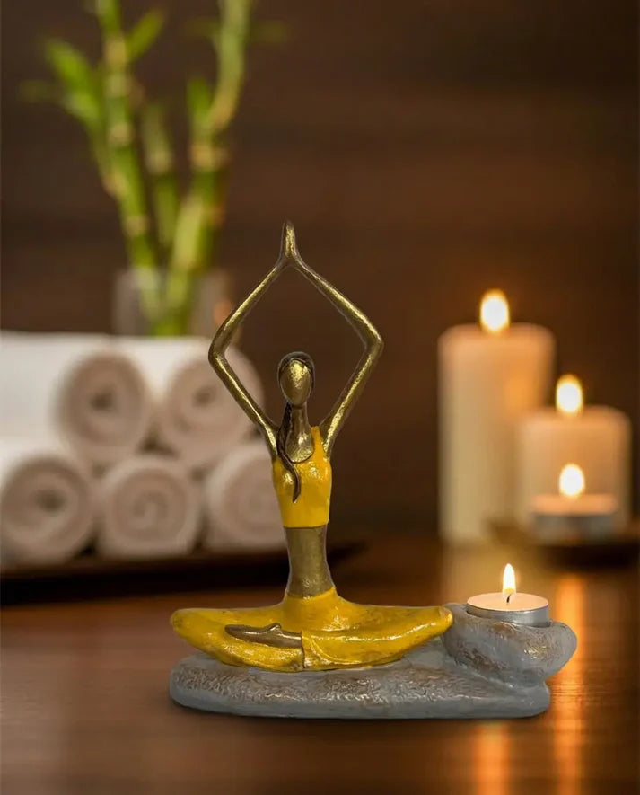 Solar Plexus Chakra Yogini Candle Holder (22 cm) – Handmade Yellow Spiritual Designer Decor
