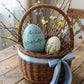 handmade blue ceramic eggs used for seasonal spring decor