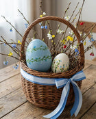 handmade blue ceramic eggs used for seasonal spring decor