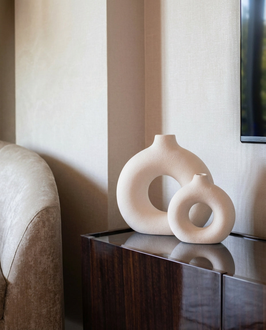 sculptural textured ring ceramic vases for scandinavian interior styling