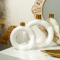 handmade white ceramic double ring vase set for modern interior decor