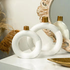 handmade white ceramic double ring vase set for modern interior decor