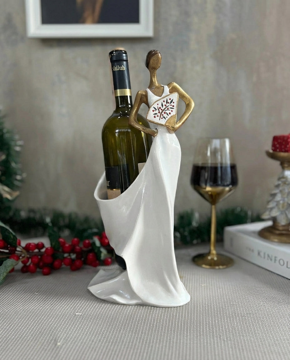 decorative sculptural wine holder styled on a dining table