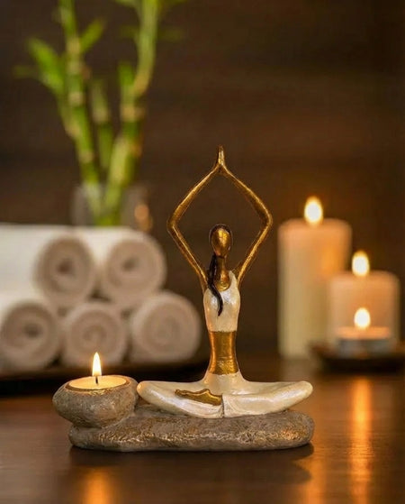handmade yogini candle holder in white crown chakra spiritual decor